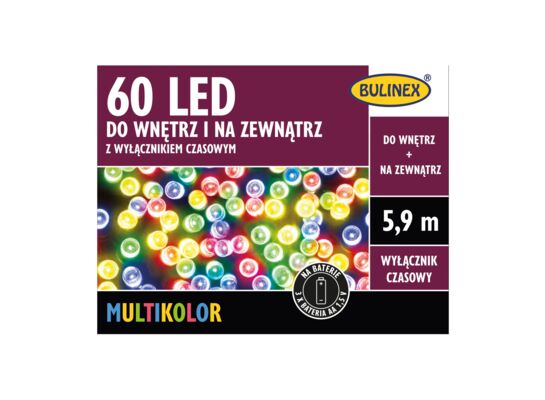 Lampki LED 60 sztuk na baterie kolorowe BULINEX