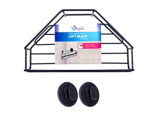 Półka łazienkowa 1 piętro narożna czarna 14,5 x 26 cm Sepio