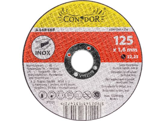 Tarcza korundowa do cięcia metalu inox 125 x 1,6 mm Condor