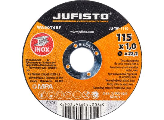 Tarcza do cięcia 115 x 1 x 22,2 mm inox Jufisto