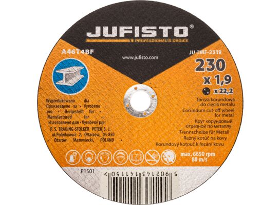 Tarcza do cięcia 230 x 1,9 x 22,2 mm stal Jufisto