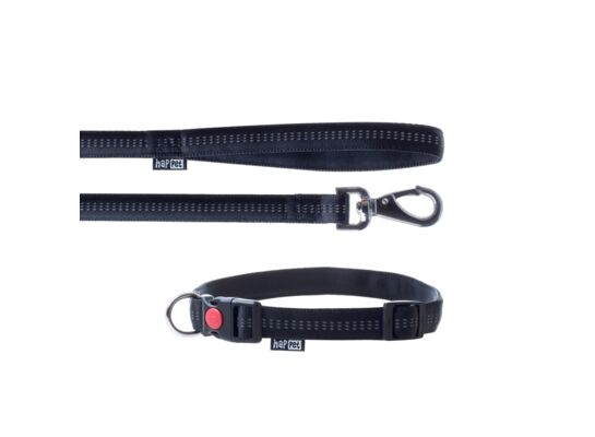 Smycz + obroża Soft Style czarny odblask M 1,5 cm