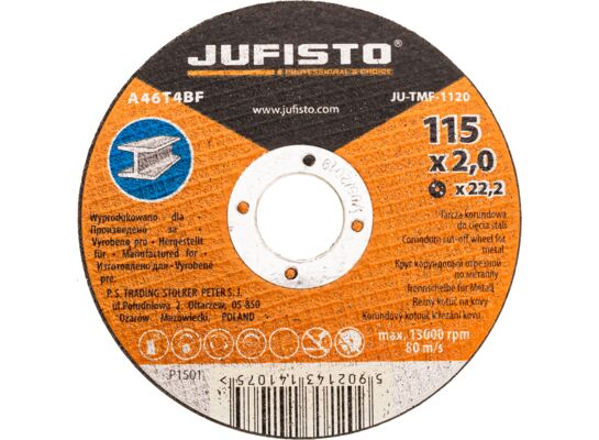 Tarcza korundowa do cięcia metalu 115 x 2 x 22,2 mm Jufisto