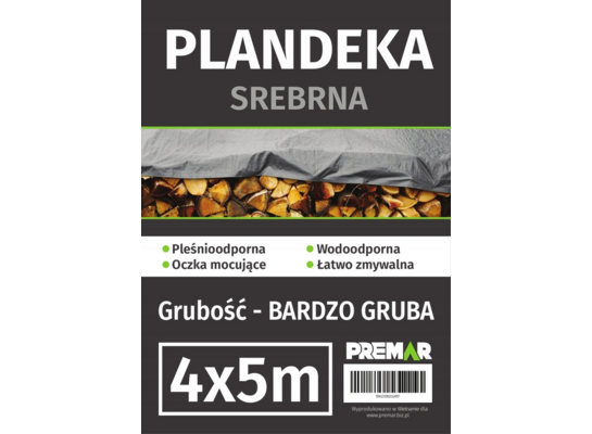 Plandeka 4 x 5 m srebrna PL