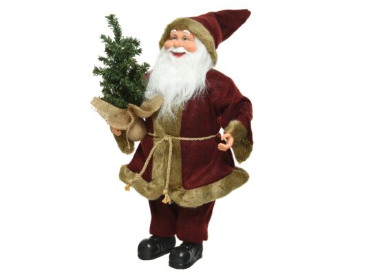 Mikołaj poliestrowy bordowy z choinką 45 cm