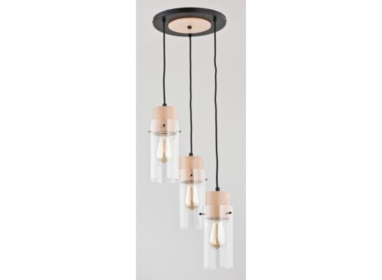 Lampa wisząca Tantum E27 3 x 60 W czarny, jasne drewno