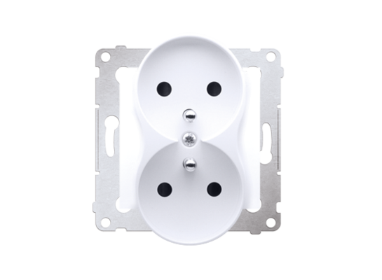 Gniazdo podwójne z uziemieniem i przesłonami białe Simon 54 Premium