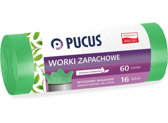 Worek zapachowy na śmieci Pucuś 60 l zielona herbata 16 sztuk