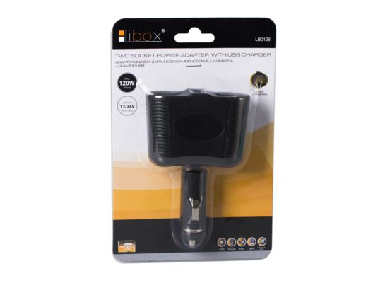 Rozgałęźnik gniazda zapalniczki samochodowej - 2 gniazda + gniazdo USB LB0126 LIBOX