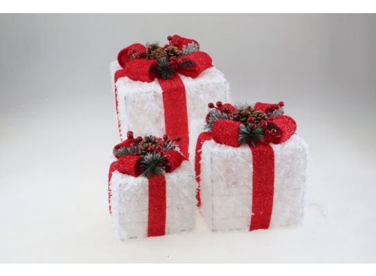 Zestaw prezentów z LED biało-czerwony