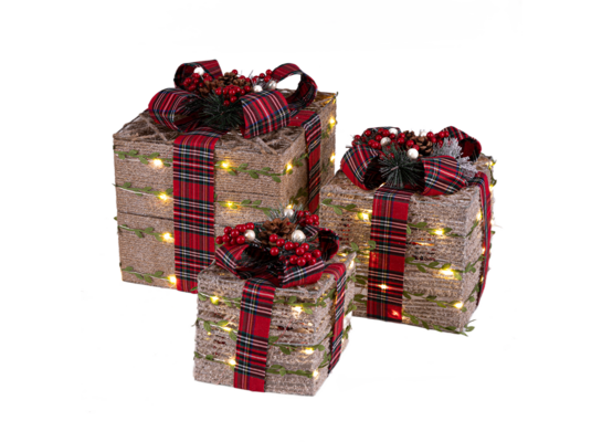 Zestaw prezentów z LED brązowo-czerwony