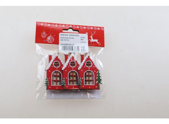 Zawieszka drewniana domek 4 x 7,2 cm 2 sztuki mix