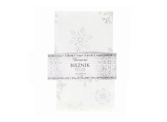 Bieżnik 180 x 40 cm biało-srebrny