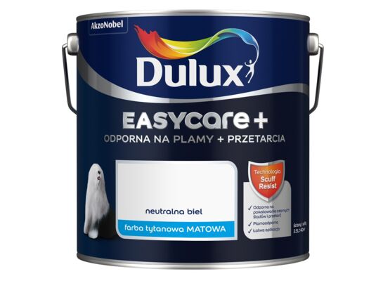 Farba tytanowa Dulux EasyCare+ Plamy+Przetarcia Neutralna Biel 2,5 l