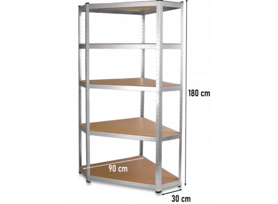 Regał metalowy narożny 180 x 90 x 30 cm 5p wciskany