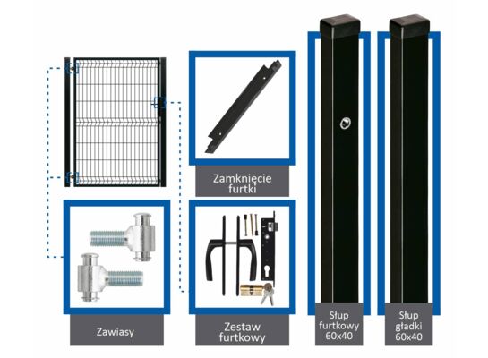 Komplet furtka 3D 1,00 x 1,50 ocynk + RAL9005 lewa