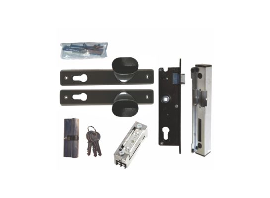 Zestaw elementów do furtki z elektrozaczepem ocynk + RAL7016 struktura