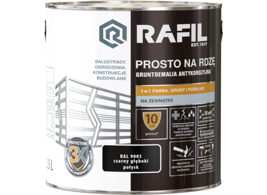 Gruntoemalia PROSTO Na Rdzę Połysk RAL9005 2,5 l RAFIL