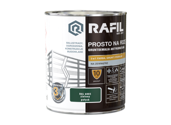 Gruntoemalia PROSTO Na Rdzę Połysk RAL6005 0,75 l RAFIL