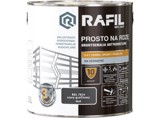 Gruntoemalia PROSTO Na Rdzę Mat RAL7024 2,5 l RAFIL