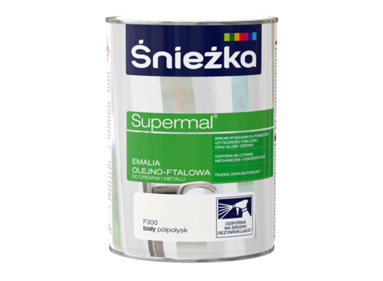 Farba emaliowa olejno-ftalowa Supermal półpołysk biały F300 0,8 l Śnieżka