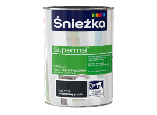 Farba emaliowa olejno-ftalowa Supermal antracytowy RAL7016 0,8 l