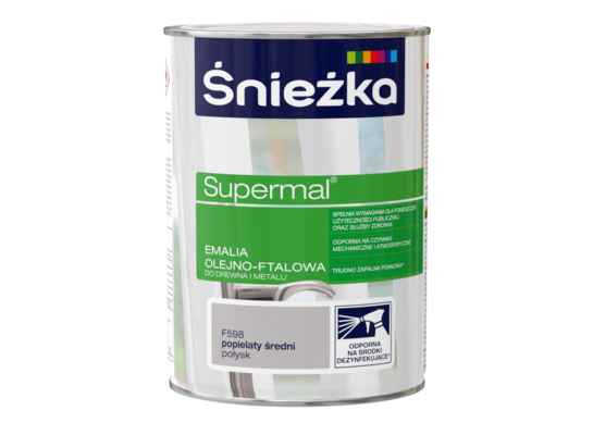 Farba emaliowa olejno-ftalowa Supermal popielaty średni F598 0,8 l