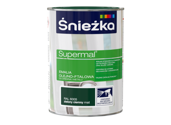 Farba emaliowa olejno-ftalowa Supermal mat zielony ciemny RAL6005 0,8 l