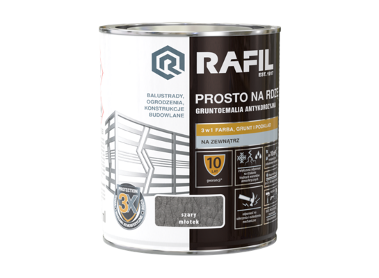 Gruntoemalia PROSTO Na Rdzę Młotkowy Szary 0,75 l RAFIL