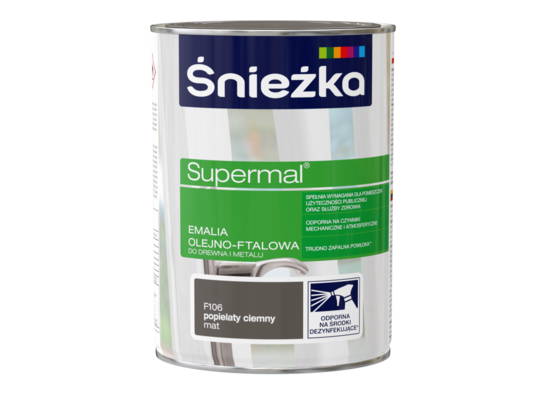Farba emaliowa olejno-ftalowa Supermal matowy popielaty ciem F106 0,8 l