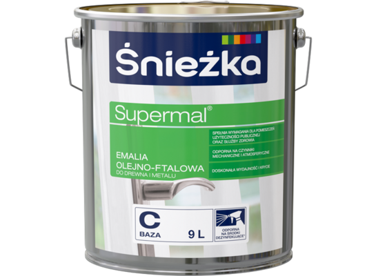 Farba emaliowa olejno-ftalowa Supermal Baza C Transparentna 9 l Śnieżka