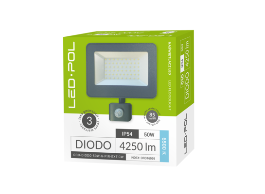 Naświetlacz LED ORO diodo 50 W G czujnik PIR EXT zimna biel CW