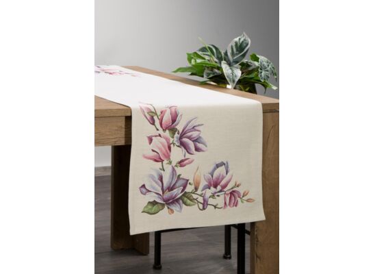 Bieżnik dekoracyjny gobelinowy 40 x 100 cm beżowy kwiaty