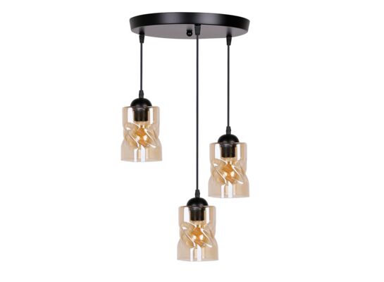 Lampa wisząca FELIS czarny 3 x 60 W E27 klosz bursztynowy