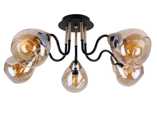 Żyrandol UNICA czarno-złoty 5 x 40 W E27 klosz dymiony