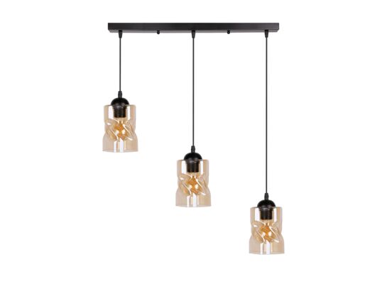 Lampa wisząca FELIS czarny 3 x 60 W E27 klosz bursztynowy