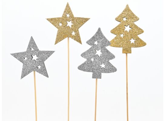 Gwiazdka / choinka na piku 7 x 30,5 cm srebrny / złoty