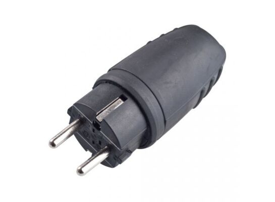 Wtyczka gumowa prosta z/u Uni-Schuko 16 A czarna IP44 16 A 250 V~