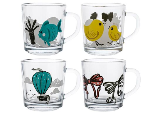 Kubek szklany dziecięcy 250 ml mix 4 wzory