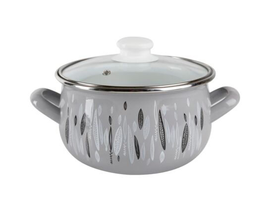 Garnek emaliowany pyza AUTUMN szary pokrywka 20 cm 4,2 l