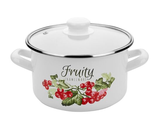 Garnek emaliowany prosty KALINA pokrywka 18 cm 2,6 l