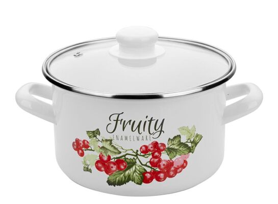 Garnek emaliowany prosty KALINA pokrywka 20 cm 3,7 l