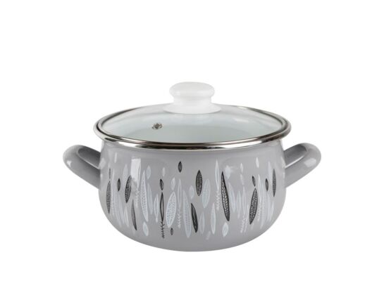 Garnek emaliowany pyza AUTUMN szary pokrywka 16 cm 2,2 l