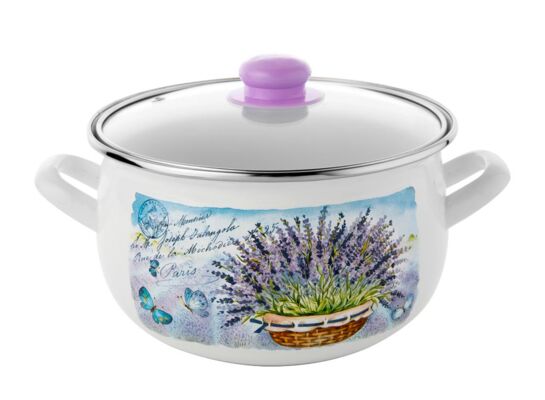 Garnek emaliowany pyza LAVANDA pokrywka 22 cm 5,3 l
