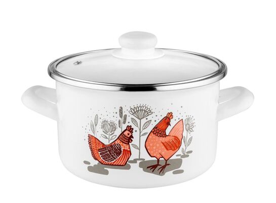 Garnek emaliowany prosty RUBINKA pokrywka 16 cm 2 l