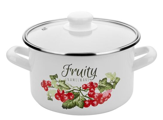 Garnek emaliowany prosty KALINA pokrywka 22 cm 4,7 l