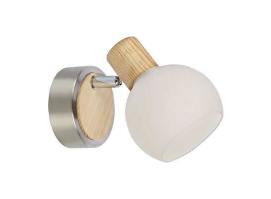 Kinkiet TONG 75565 satyna/jasne drewno E14 klosz biały