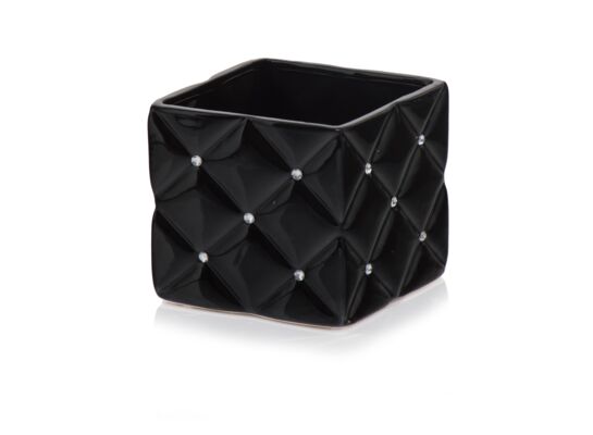 Osłonka ceramiczna kwadrat glamour czarna 14 cm