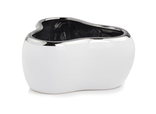 Osłonka ceramiczna misa storczyk biało-srebrna 28 cm