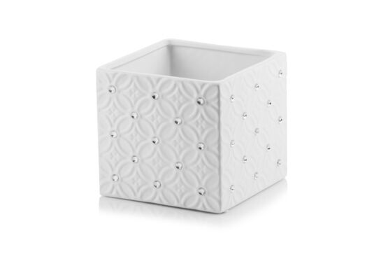 Osłonka ceramiczna kwadrat glamour biała 14 cm